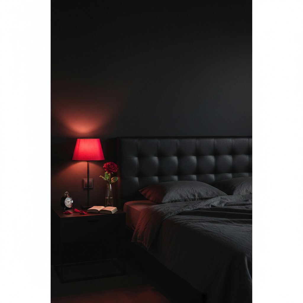 romantic red and black bedroom decor