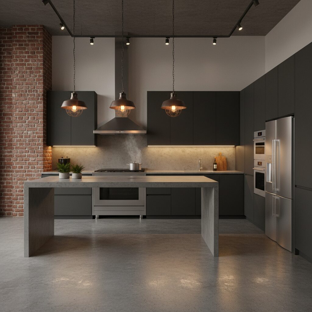 grey kitchen cabinets with grey walls