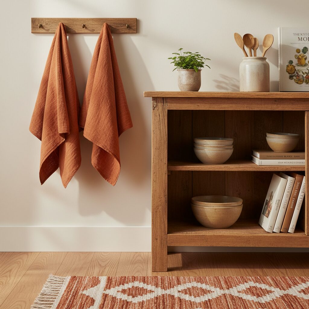 Cozy kitchen with warm textiles